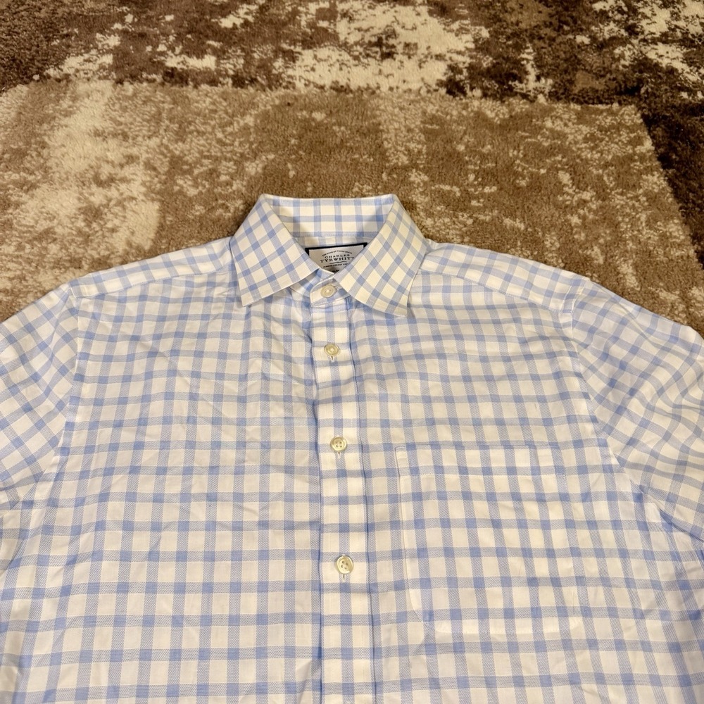 CHARLES TYRWHITT Shirt Mens 15.5 35 Slim Fit Long Slv Non Iron Blue Check‎